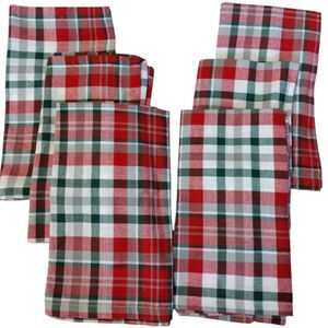 6 Plaid Cloth Table Napkins 100% Cotton 7.5" X 8" Red Green White Colors